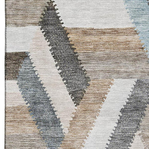 HomeRoots 9' X 12' Washable Geometric Area Rug in Brown, Ivory & Gray with UV Protection for High-Traffic Spaces 692435
