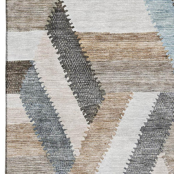 HomeRoots 9' X 12' Washable Geometric Area Rug in Brown, Ivory & Gray with UV Protection for High-Traffic Spaces 692435