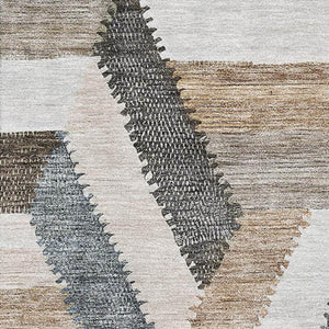 HomeRoots 10' X 14' Modern Brown Ivory Gray Geometric Washable Area Rug with UV Protection for Busy Homes 692436