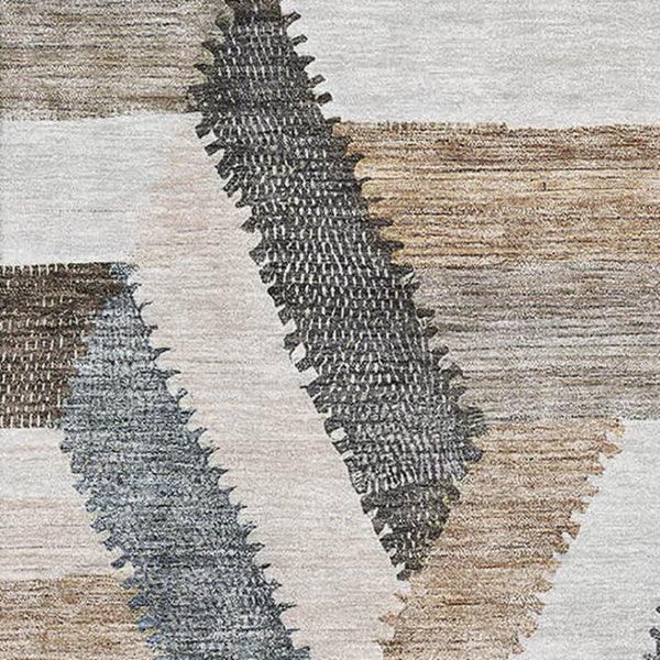 HomeRoots 10' X 14' Modern Brown Ivory Gray Geometric Washable Area Rug with UV Protection for Busy Homes 692436