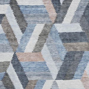 HomeRoots 5' X 8' Stylish Blue, Silver & Gray Geometric Area Rug - Washable, UV Protected, Durable Design 692438