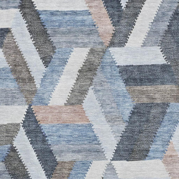 HomeRoots 5' X 8' Stylish Blue, Silver & Gray Geometric Area Rug - Washable, UV Protected, Durable Design 692438
