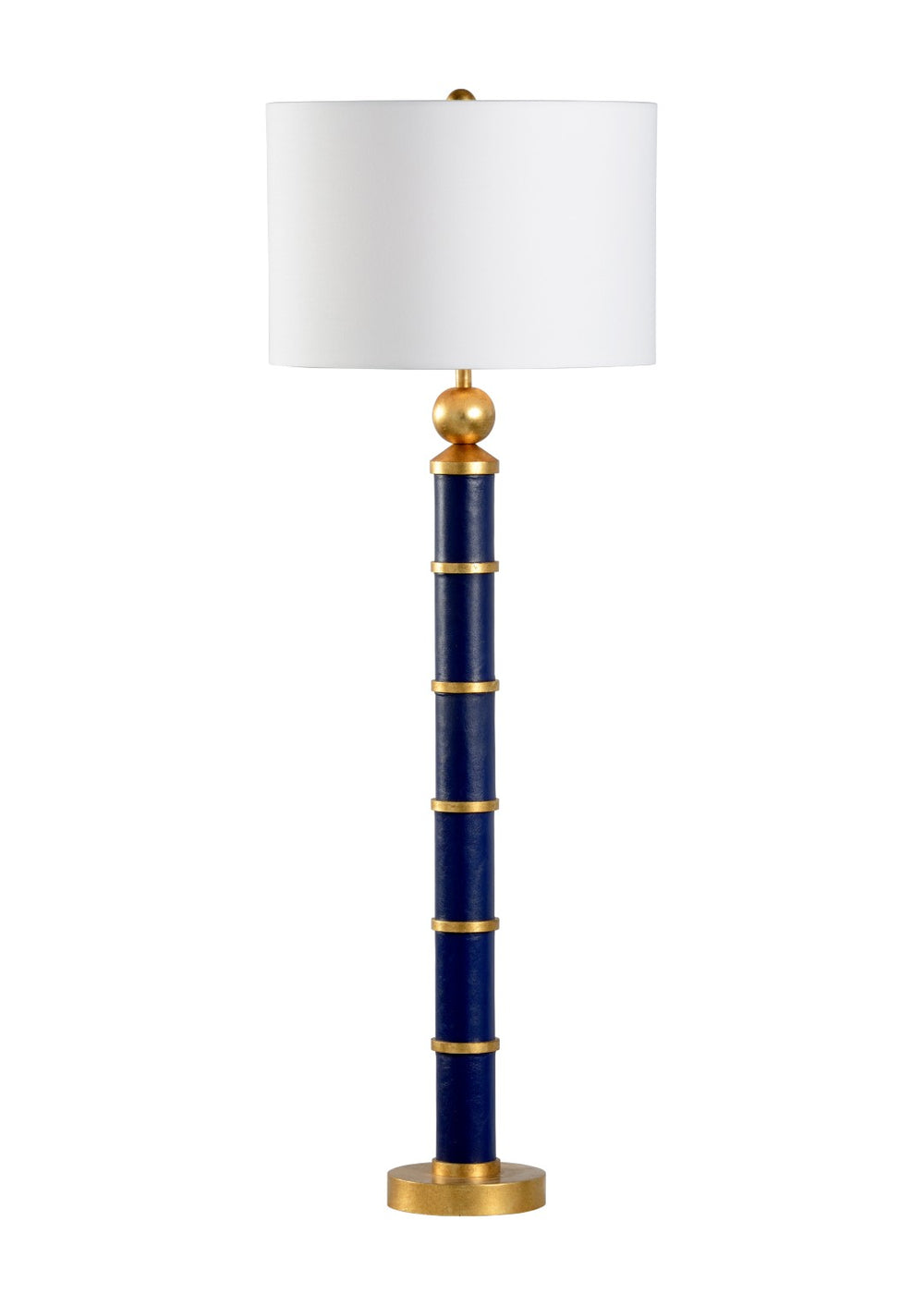 Chelsea House Leather Navy Column Lamp With Antique Gold Leaf Iron Base — Slim 34.5" Transitional Accent Light For Bedside And Console Tables 69244