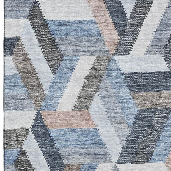 HomeRoots 8' Geometric Washable Area Rug in Blue, Silver & Gray – UV-Protected, Non-Slip, Durable Design! 692440