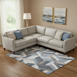 HomeRoots 9' X 12' Stylish Blue Silver Gray Geometric Washable Area Rug with UV Protection & Stain Resistance 692441