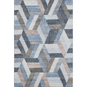 HomeRoots 9' X 12' Stylish Blue Silver Gray Geometric Washable Area Rug with UV Protection & Stain Resistance 692441