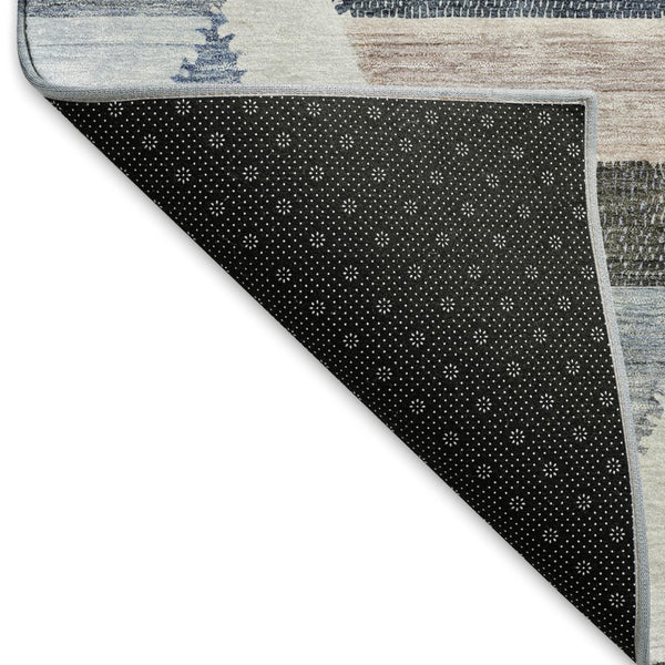 HomeRoots 9' X 12' Stylish Blue Silver Gray Geometric Washable Area Rug with UV Protection & Stain Resistance 692441