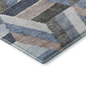 HomeRoots 9' X 12' Stylish Blue Silver Gray Geometric Washable Area Rug with UV Protection & Stain Resistance 692441