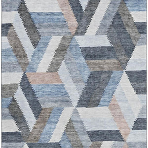 HomeRoots 9' X 12' Stylish Blue Silver Gray Geometric Washable Area Rug with UV Protection & Stain Resistance 692441