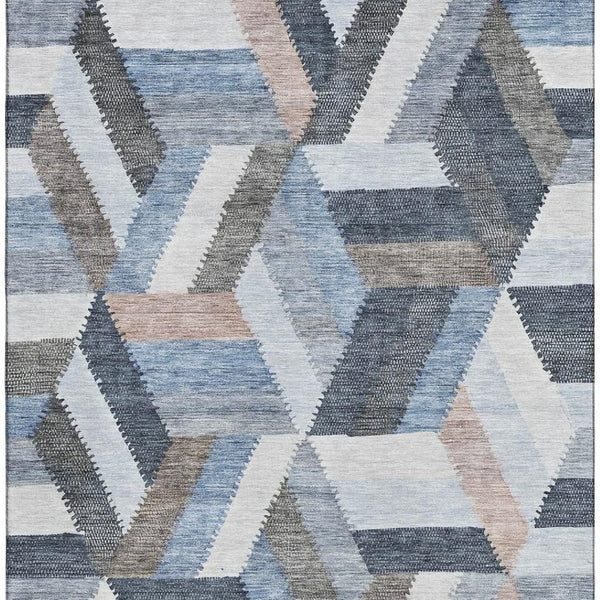 HomeRoots 9' X 12' Stylish Blue Silver Gray Geometric Washable Area Rug with UV Protection & Stain Resistance 692441
