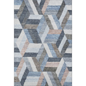HomeRoots 9' X 12' Stylish Blue Silver Gray Geometric Washable Area Rug with UV Protection & Stain Resistance 692441