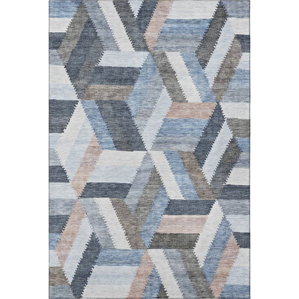 HomeRoots 9' X 12' Stylish Blue Silver Gray Geometric Washable Area Rug with UV Protection & Stain Resistance 692441