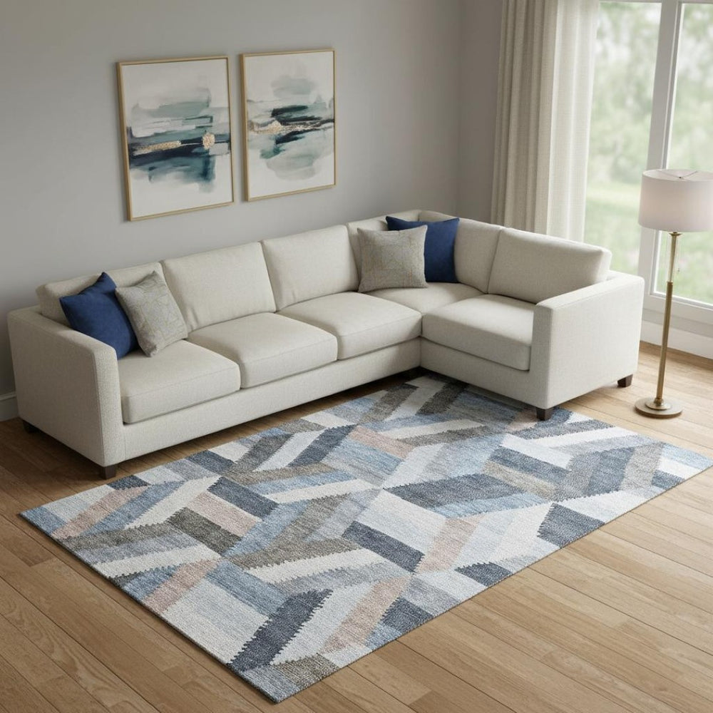 HomeRoots 10' Blue Silver & Gray Geometric Washable Area Rug – Durable, Stain-Resistant, UV-Protected Style! 692442