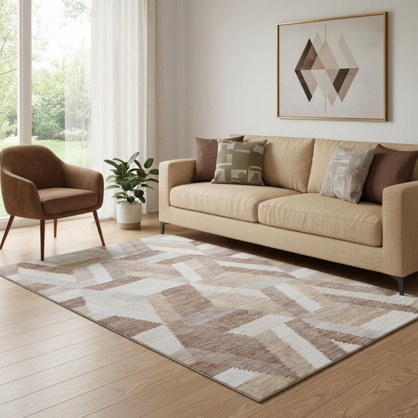 HomeRoots 5' X 8' Washable Copper Ivory and Gray Geometric Area Rug with UV Protection for Busy Homes 692444