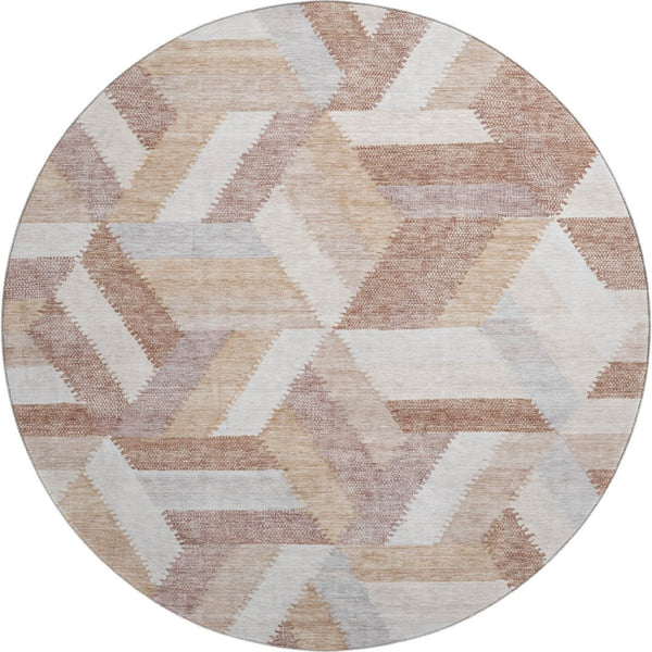 HomeRoots 8' X 8' Modern Geometric Washable Round Rug in Copper, Ivory & Gray - UV Protected & Durable Design 692445