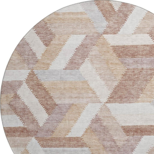 HomeRoots 8' X 8' Modern Geometric Washable Round Rug in Copper, Ivory & Gray - UV Protected & Durable Design 692445