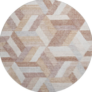 HomeRoots 8' X 8' Modern Geometric Washable Round Rug in Copper, Ivory & Gray - UV Protected & Durable Design 692445