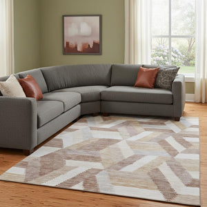 HomeRoots 8' Washable Copper, Ivory & Gray Geometric Area Rug with UV Protection for High-Traffic Spaces 692446