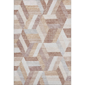 HomeRoots 8' Washable Copper, Ivory & Gray Geometric Area Rug with UV Protection for High-Traffic Spaces 692446