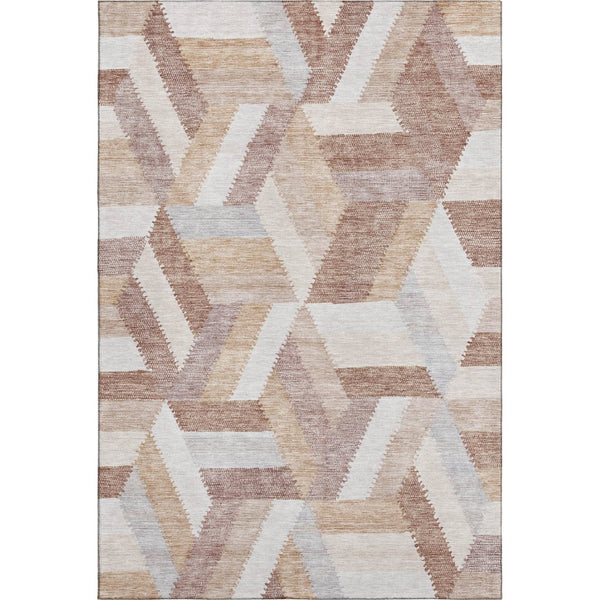 HomeRoots 8' Washable Copper, Ivory & Gray Geometric Area Rug with UV Protection for High-Traffic Spaces 692446