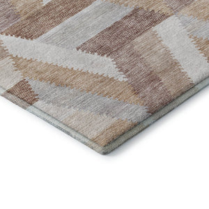 HomeRoots 8' Washable Copper, Ivory & Gray Geometric Area Rug with UV Protection for High-Traffic Spaces 692446