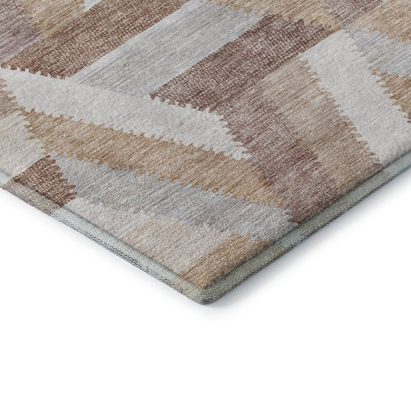 HomeRoots 8' Washable Copper, Ivory & Gray Geometric Area Rug with UV Protection for High-Traffic Spaces 692446