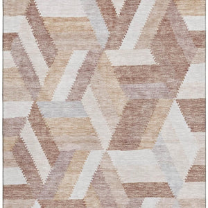 HomeRoots 8' Washable Copper, Ivory & Gray Geometric Area Rug with UV Protection for High-Traffic Spaces 692446