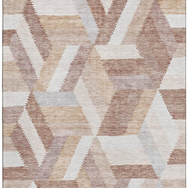 HomeRoots 8' Washable Copper, Ivory & Gray Geometric Area Rug with UV Protection for High-Traffic Spaces 692446