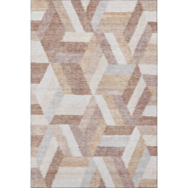 HomeRoots 8' Washable Copper, Ivory & Gray Geometric Area Rug with UV Protection for High-Traffic Spaces 692446