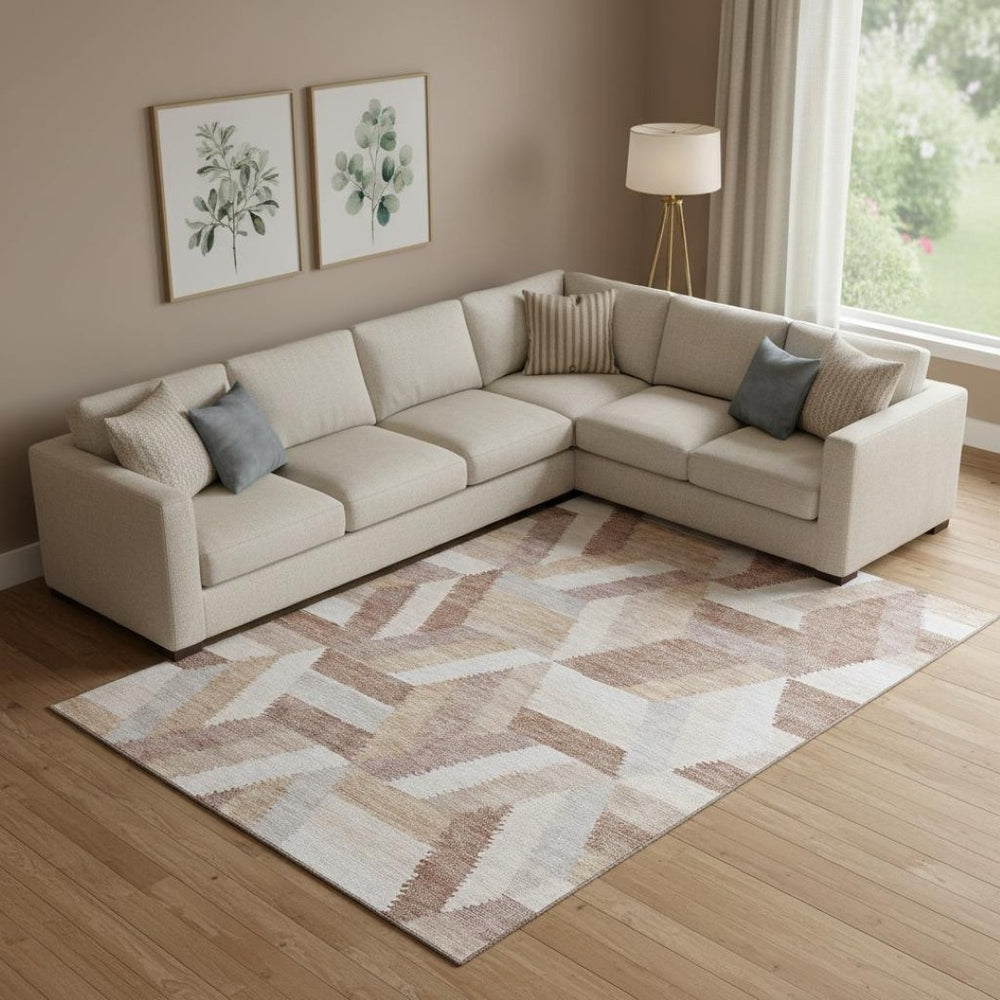 HomeRoots 9' X 12' Stylish Copper, Ivory & Gray Geometric Washable Area Rug with UV Protection for Homes 692447