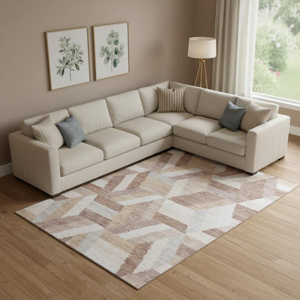 HomeRoots 9' X 12' Stylish Copper, Ivory & Gray Geometric Washable Area Rug with UV Protection for Homes 692447