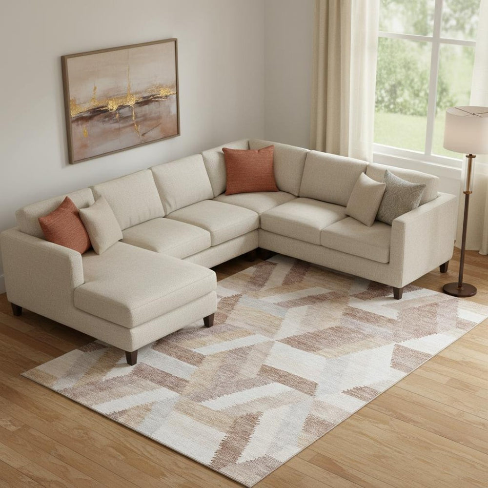 HomeRoots 10' X 14' Copper Ivory and Gray Geometric Area Rug - Washable, Stain Resistant, UV Protected Elegance 692448