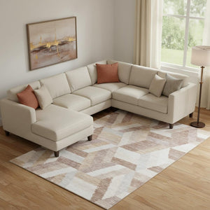 HomeRoots 10' X 14' Copper Ivory and Gray Geometric Area Rug - Washable, Stain Resistant, UV Protected Elegance 692448