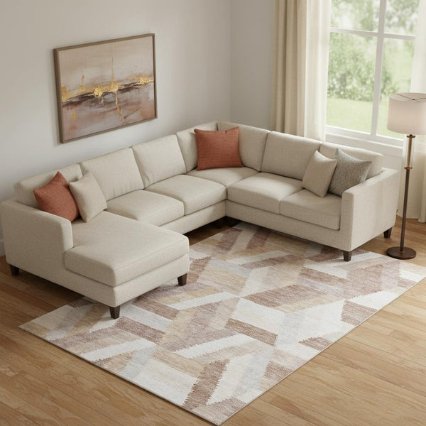 HomeRoots 10' X 14' Copper Ivory and Gray Geometric Area Rug - Washable, Stain Resistant, UV Protected Elegance 692448