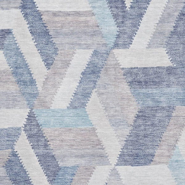 HomeRoots 5' X 8' Denim Blue, Ivory & Gray Geometric Area Rug - Washable, Stain Resistant, UV Protected Design 692450