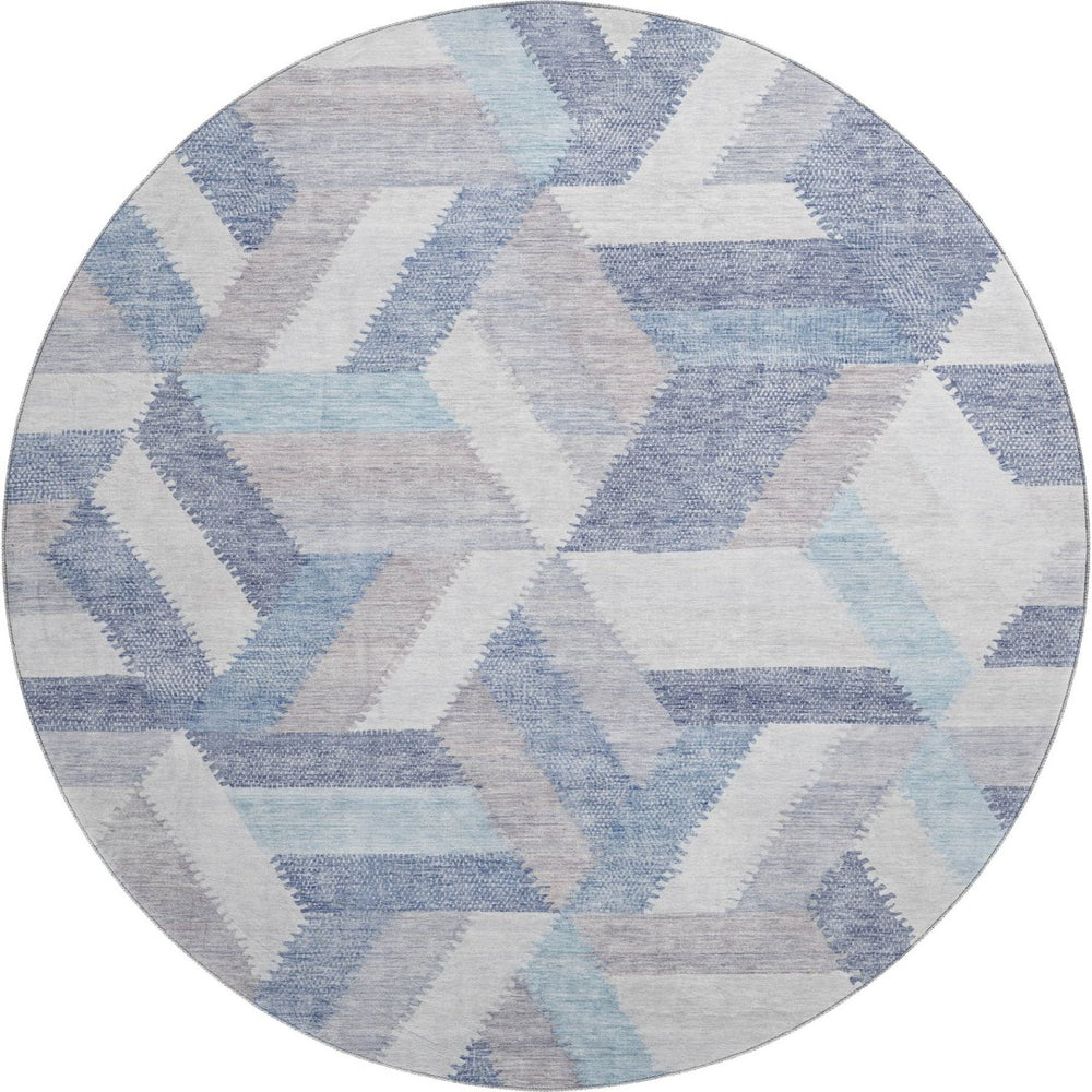 HomeRoots 8' X 8' Denim Blue Geometric Round Rug with UV Protection – Durable, Washable, & Stain-Resistant! 692451