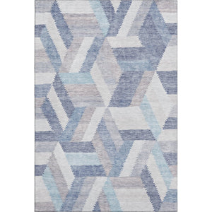 HomeRoots 8' Modern Geometric Washable Area Rug in Denim Blue, Ivory & Gray - Durable, UV Protected Design 692452