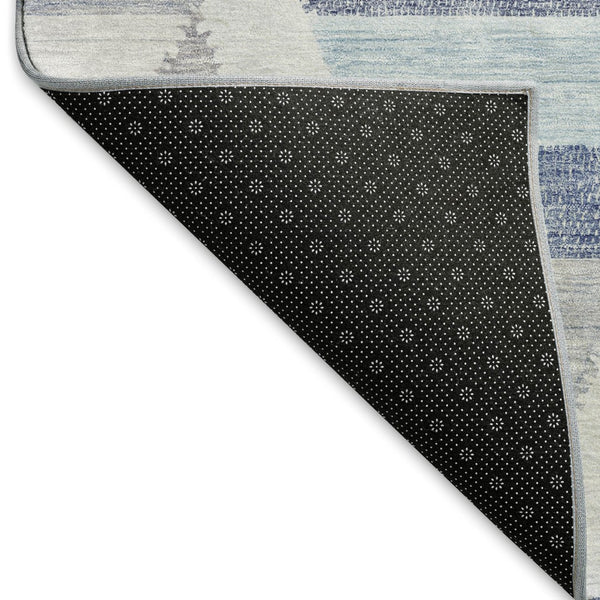 HomeRoots 8' Modern Geometric Washable Area Rug in Denim Blue, Ivory & Gray - Durable, UV Protected Design 692452