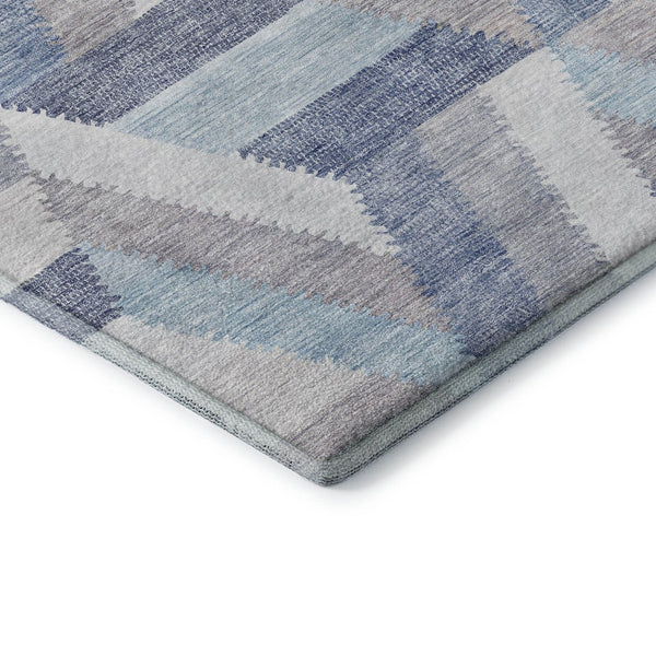 HomeRoots 8' Modern Geometric Washable Area Rug in Denim Blue, Ivory & Gray - Durable, UV Protected Design 692452