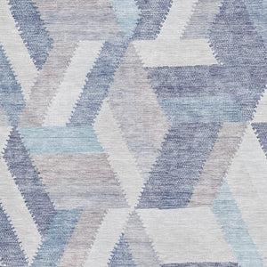 HomeRoots 8' Modern Geometric Washable Area Rug in Denim Blue, Ivory & Gray - Durable, UV Protected Design 692452
