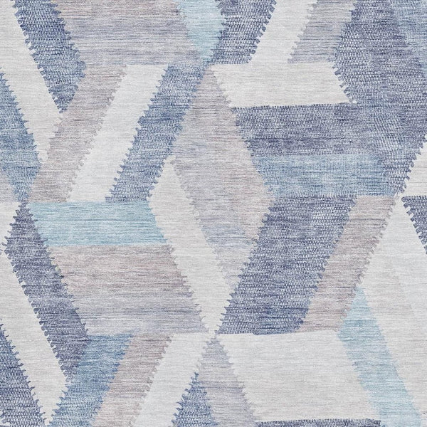 HomeRoots 8' Modern Geometric Washable Area Rug in Denim Blue, Ivory & Gray - Durable, UV Protected Design 692452