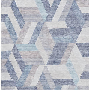 HomeRoots 8' Modern Geometric Washable Area Rug in Denim Blue, Ivory & Gray - Durable, UV Protected Design 692452