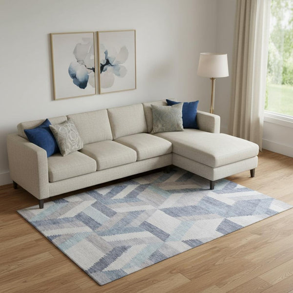HomeRoots 9' X 12' Contemporary Denim Blue Geometric Area Rug – Washable, UV-Protected, Durable & Stylish! 692453