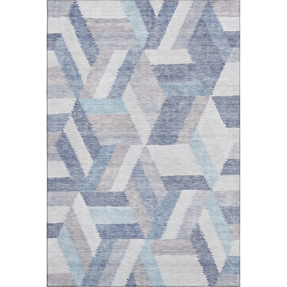 HomeRoots 9' X 12' Contemporary Denim Blue Geometric Area Rug – Washable, UV-Protected, Durable & Stylish! 692453