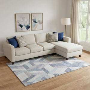 HomeRoots 10' X 14' Denim Blue Geometric Washable Area Rug - Stain Resistant, UV Protected, Non-Slip Backing 692454