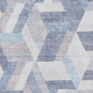 HomeRoots 10' X 14' Denim Blue Geometric Washable Area Rug - Stain Resistant, UV Protected, Non-Slip Backing 692454