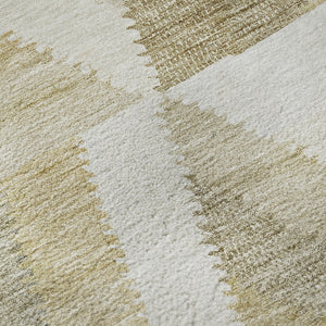 HomeRoots 8' X 8' Washable Round Rug in Tan, Ivory & Brown - UV Protected, Non-Slip, Modern Geometric Design 692457