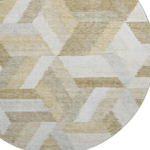 HomeRoots 8' X 8' Washable Round Rug in Tan, Ivory & Brown - UV Protected, Non-Slip, Modern Geometric Design 692457