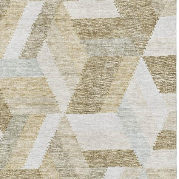 HomeRoots 8' Modern Tan and Ivory Geometric Area Rug - Washable, Stain Resistant, UV Protected for Style & Durability 692458