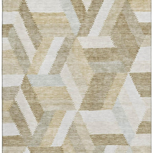 HomeRoots 8' Modern Tan and Ivory Geometric Area Rug - Washable, Stain Resistant, UV Protected for Style & Durability 692458
